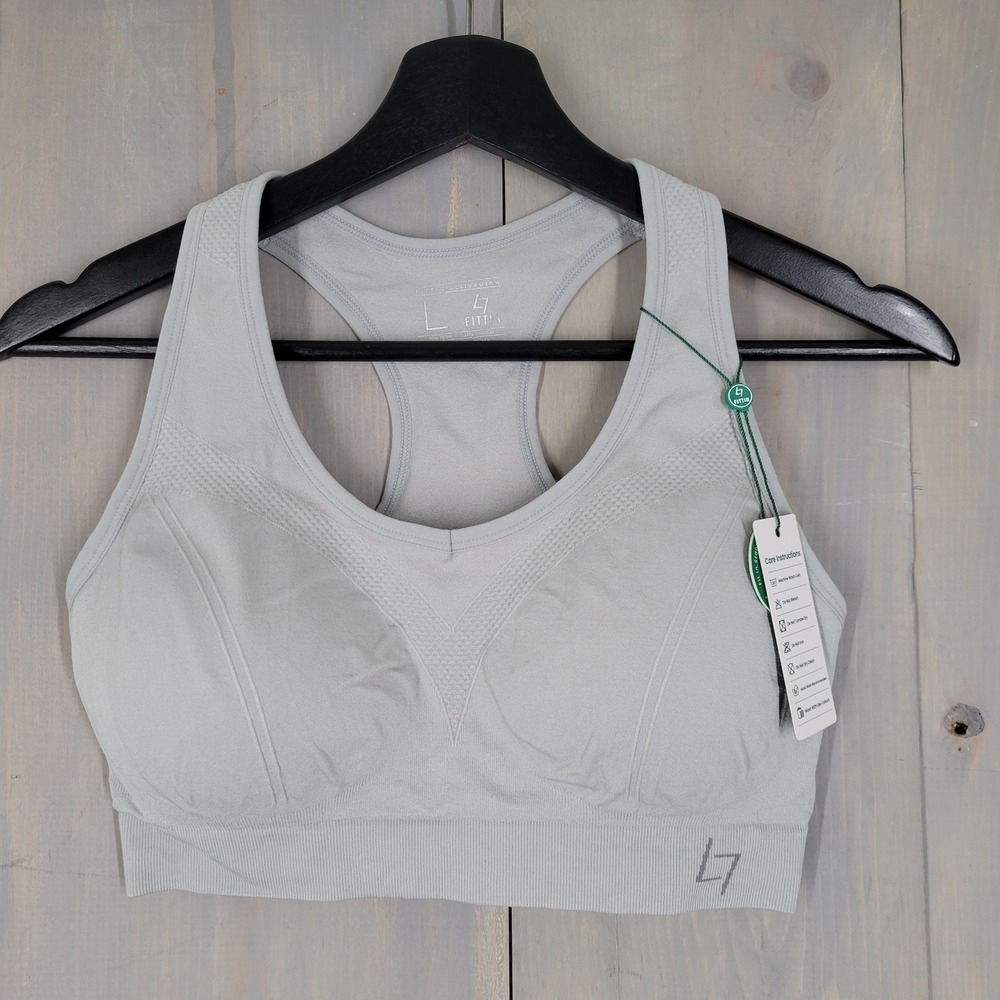 Fittin ActiveGlow Sports Bra Women Large Grey Seamless Racerback Padded NWT